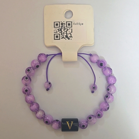 Evil Eye Gem Stone Bracelet Letter V - Picture 1 of 1